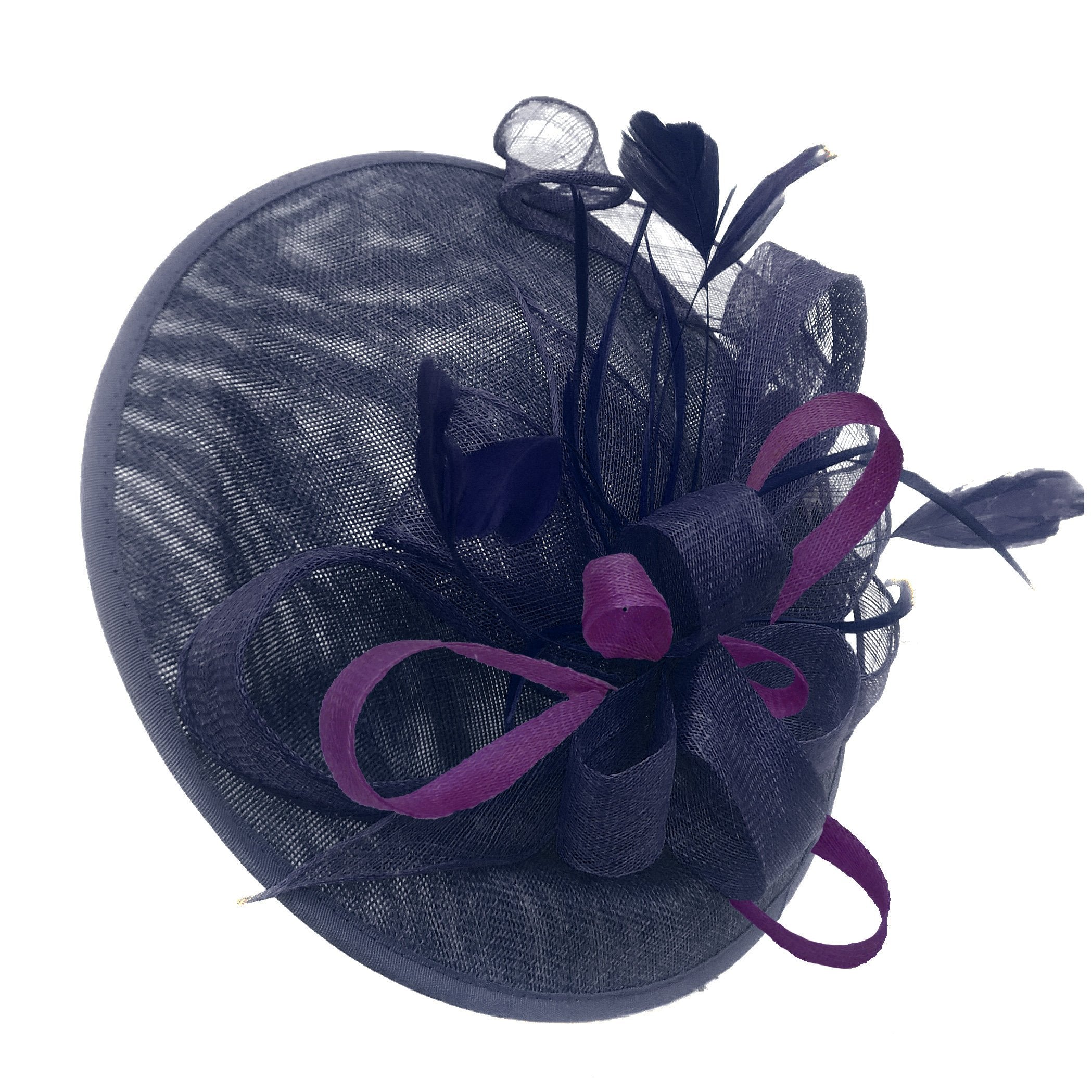 Caprilite Big Saucer Sinamay Navy Blue & Dark Purple Mixed Colour Fascinator On Headband
