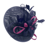 Caprilite Big Saucer Sinamay Navy Blue & Plum Mixed Colour Fascinator On Headband