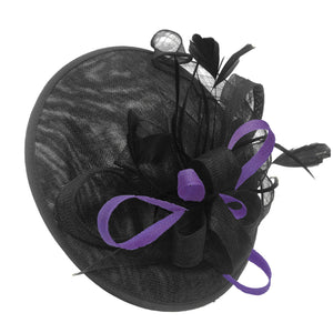 Caprilite Big Saucer Sinamay Black & Lavender Purple Mixed Colour Fascinator On Headband