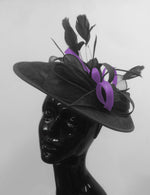 Caprilite Big Saucer Sinamay Black & Cadbury Purple Mixed Colour Fascinator On Headband