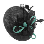 Caprilite Big Saucer Sinamay Black & Light Turquoise Mixed Colour Fascinator On Headband