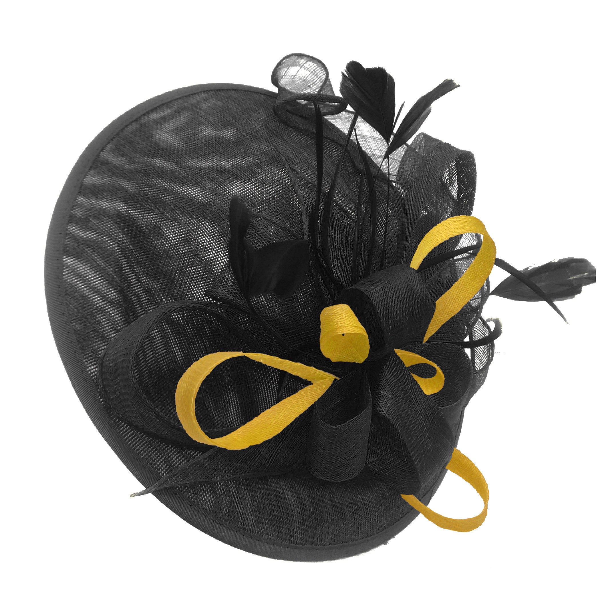 Caprilite Big Saucer Sinamay Black & Yellow Mixed Colour Fascinator On Headband