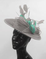 Caprilite Big Saucer Sinamay Silver Grey & Light Turquoise Mixed Colour Fascinator On Headband