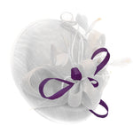 Caprilite Big Saucer Sinamay White & Dark Purple Mixed Colour Fascinator On Headban