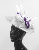 Caprilite Big Saucer Sinamay White & Dark Purple Mixed Colour Fascinator On Headban