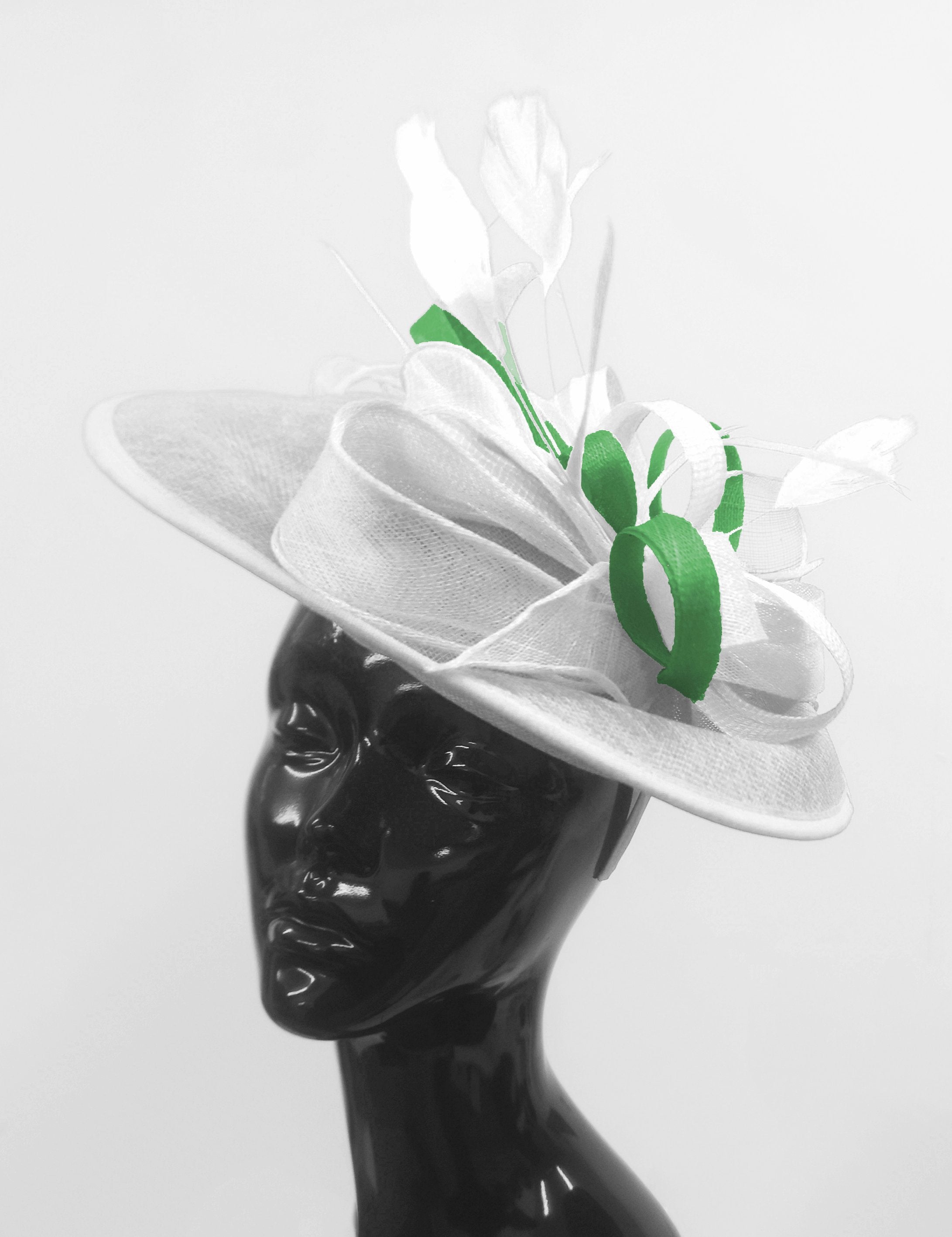 Caprilite Big Saucer Sinamay White & Green Mixed Colour Fascinator On Headband