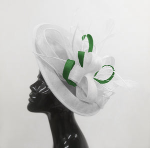 Caprilite Big Saucer Sinamay White & Green Mixed Colour Fascinator On Headband