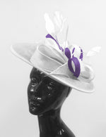 Caprilite Big Saucer Sinamay White & Lavender Purple Mixed Colour Fascinator On Headband
