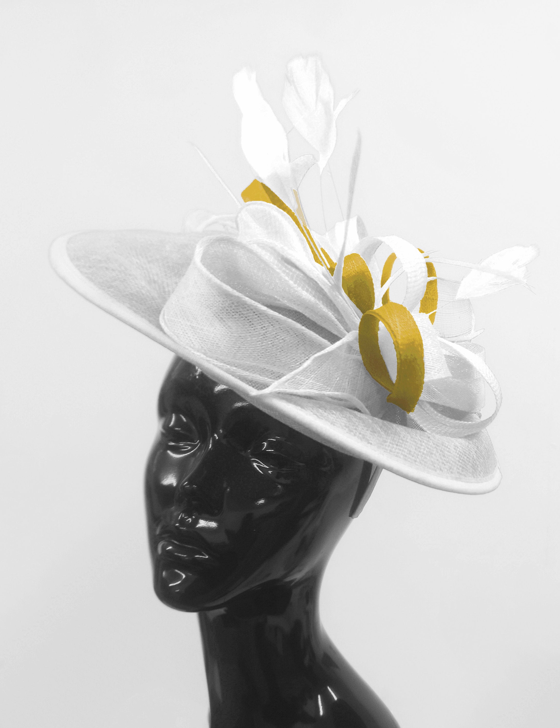 Caprilite Big Saucer Sinamay White & Yellow Mixed Colour Fascinator On Headband