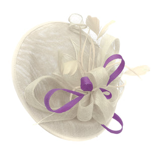 Caprilite Big Saucer Sinamay Cream Ivory & Cadbury Purple Mixed Colour Fascinator On Headband