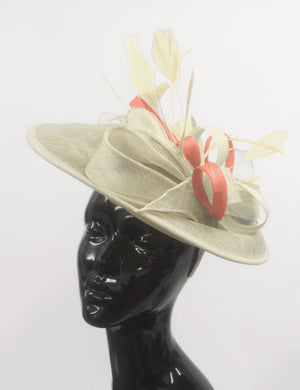 Caprilite Big Saucer Sinamay Cream ivory & Peach Mixed Colour Fascinator On Headband