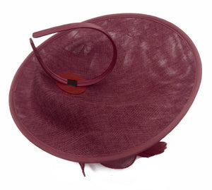 Caprilite Big Saucer Sinamay Burgundy & Orange Mixed Colour Fascinator On Headband