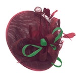 Caprilite Big Saucer Sinamay Burgundy & Green Mixed Colour Fascinator On Headband