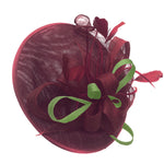 Caprilite Big Saucer Sinamay Burgundy & Lime Green Mixed Colour Fascinator On Headband