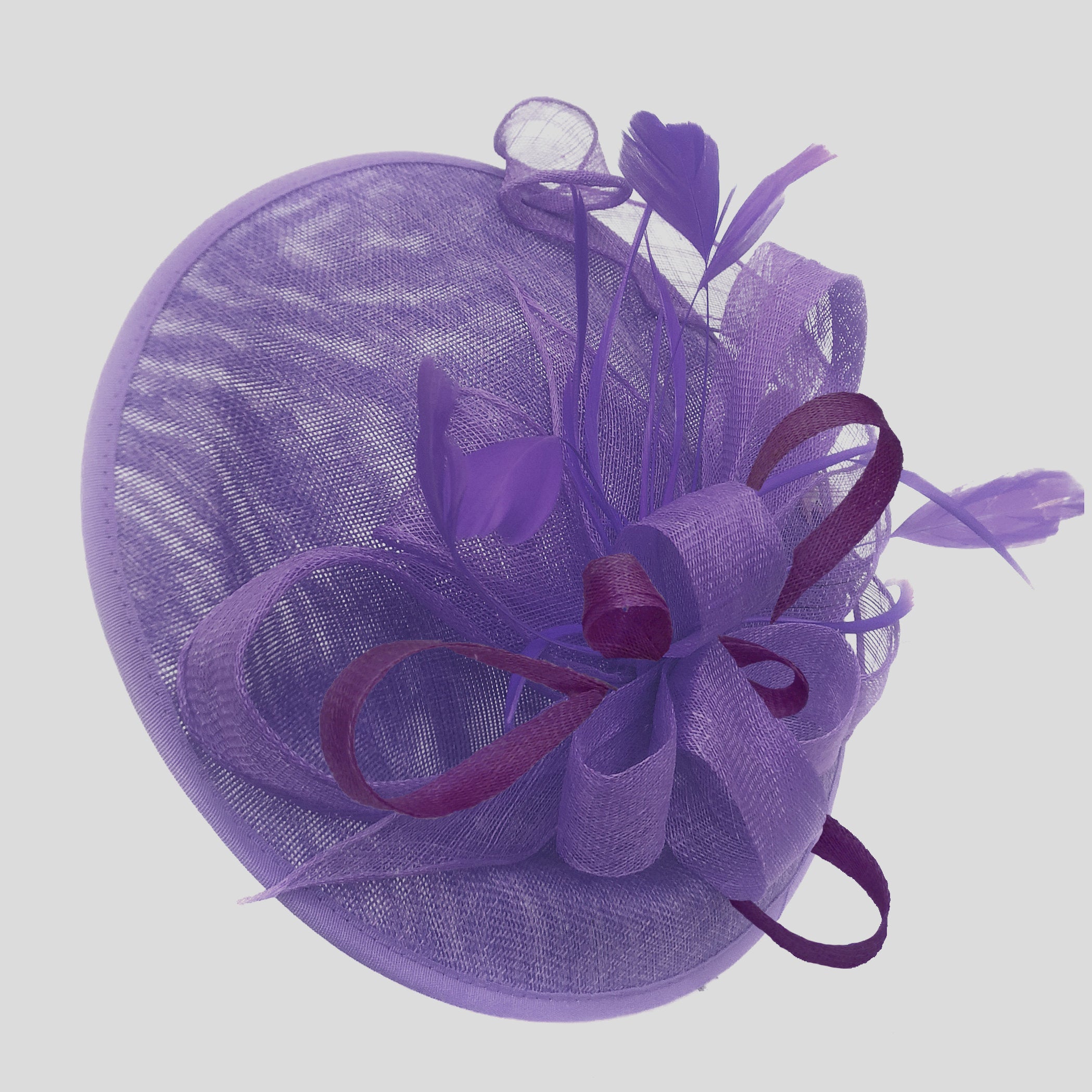 Caprilite Big Saucer Sinamay Lavender Purple & Dark Purple Mixed Colour Fascinator On Headband