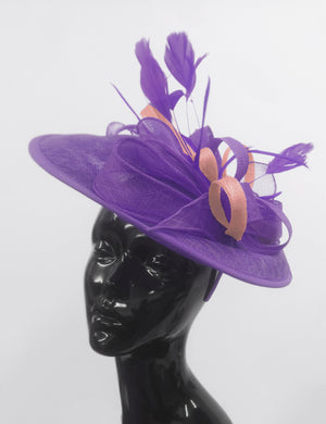 Caprilite Big Saucer Sinamay Lavender Purple & Dusty Pink Mixed Colour Fascinator On Headband
