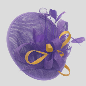 Caprilite Big Saucer Sinamay Lavender Purple & Gold Mixed Colour Fascinator On Headband