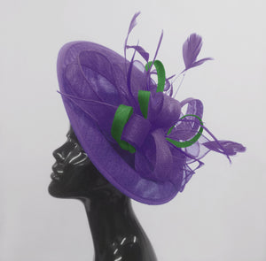 Caprilite Big Saucer Sinamay Lavender Purple & Green Mixed Colour Fascinator On Headband