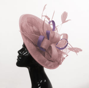 Caprilite Big Saucer Sinamay Dusty Pink & Lavender Purple Mixed Colour Fascinator On Headband