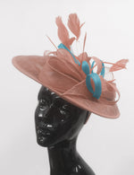 Caprilite Big Saucer Sinamay Dusty Pink & Light Blue Mixed Colour Fascinator On Headband