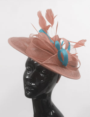 Caprilite Big Saucer Sinamay Dusty Pink & Light Blue Mixed Colour Fascinator On Headband