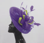 Caprilite Big Saucer Sinamay Lavender Purple & Lime Green Mixed Colour Fascinator On Headband