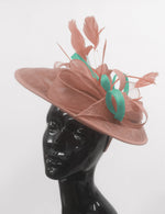 Caprilite Big Saucer Sinamay Dusty Pink & Light Turquoise Mixed Colour Fascinator On Headband