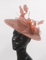 Caprilite Big Saucer Sinamay Dusty Pink & Orange Mixed Colour Fascinator On Headband