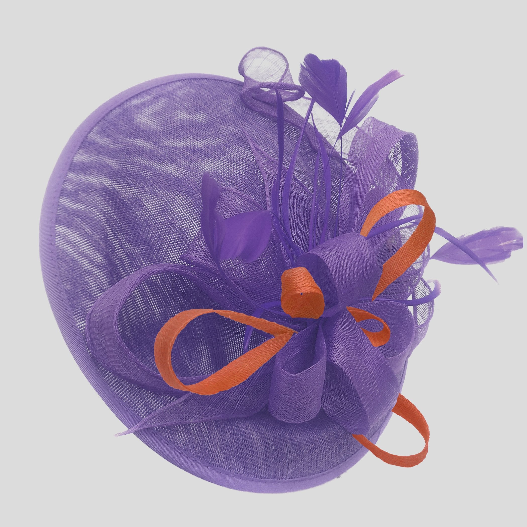 Caprilite Big Saucer Sinamay Lavender Purple & Orange Mixed Colour Fascinator On Headband