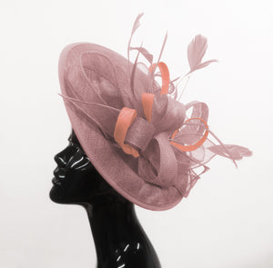 Caprilite Big Saucer Sinamay Dusty Pink & Peach Mixed Colour Fascinator On Headband