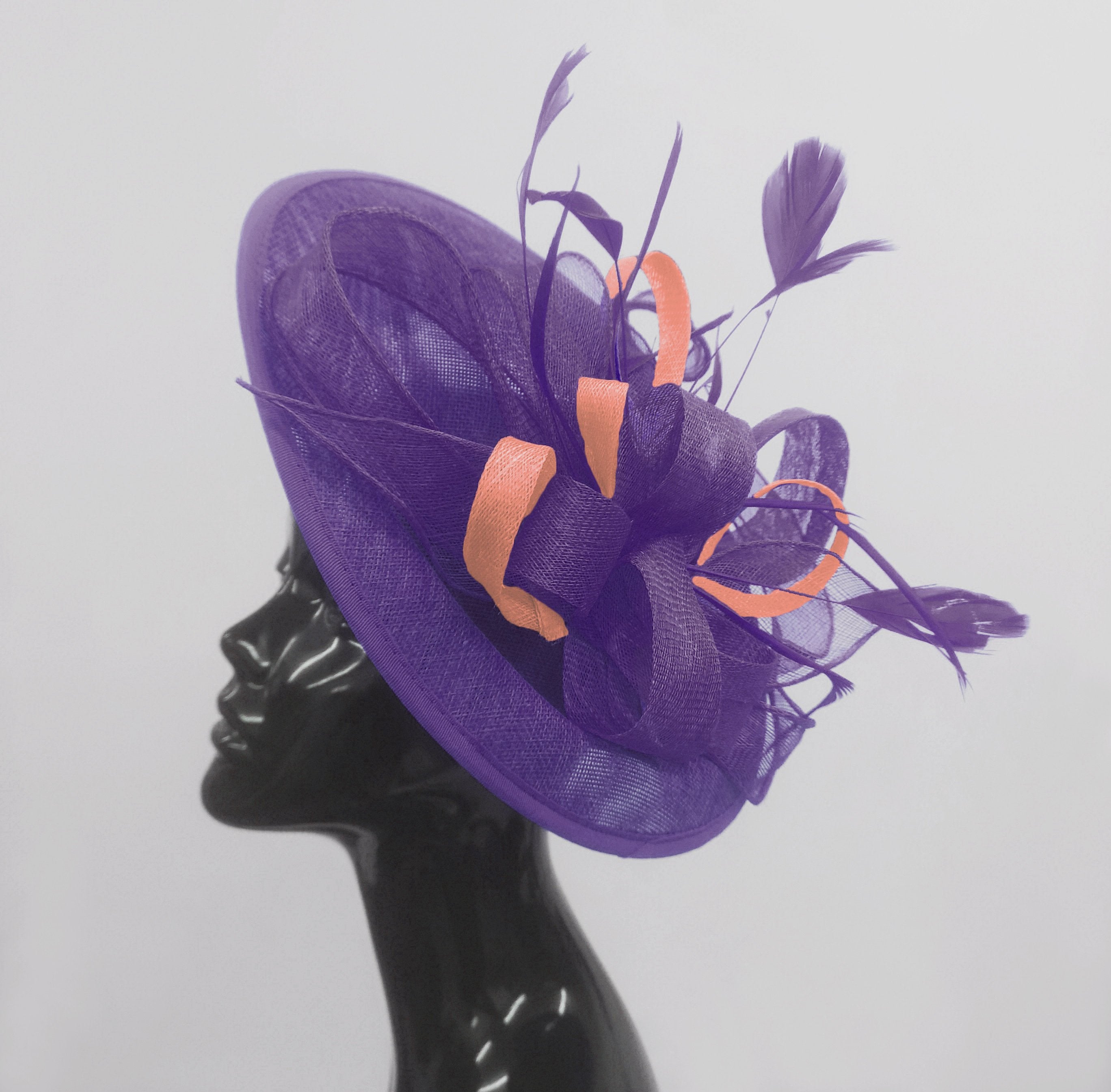 Caprilite Big Saucer Sinamay Lavender Purple & Peach Mixed Colour Fascinator On Headband