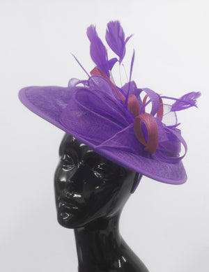 Caprilite Big Saucer Sinamay Lavender Purple & Plum Mixed Colour Fascinator On Headband