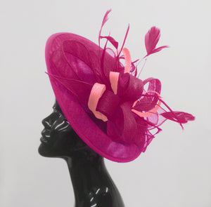 Caprilite Big Saucer Sinamay Fuchsia Hot Pink & Baby Pink Mixed Colour Fascinator On Headband