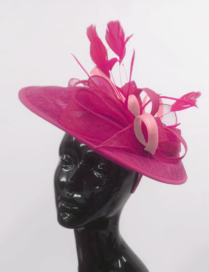 Caprilite Big Saucer Sinamay Fuchsia Hot Pink & Baby Pink Mixed Colour Fascinator On Headband