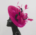 Caprilite Big Saucer Sinamay Fuchsia Hot Pink & Black Mixed Colour Fascinator On Headband