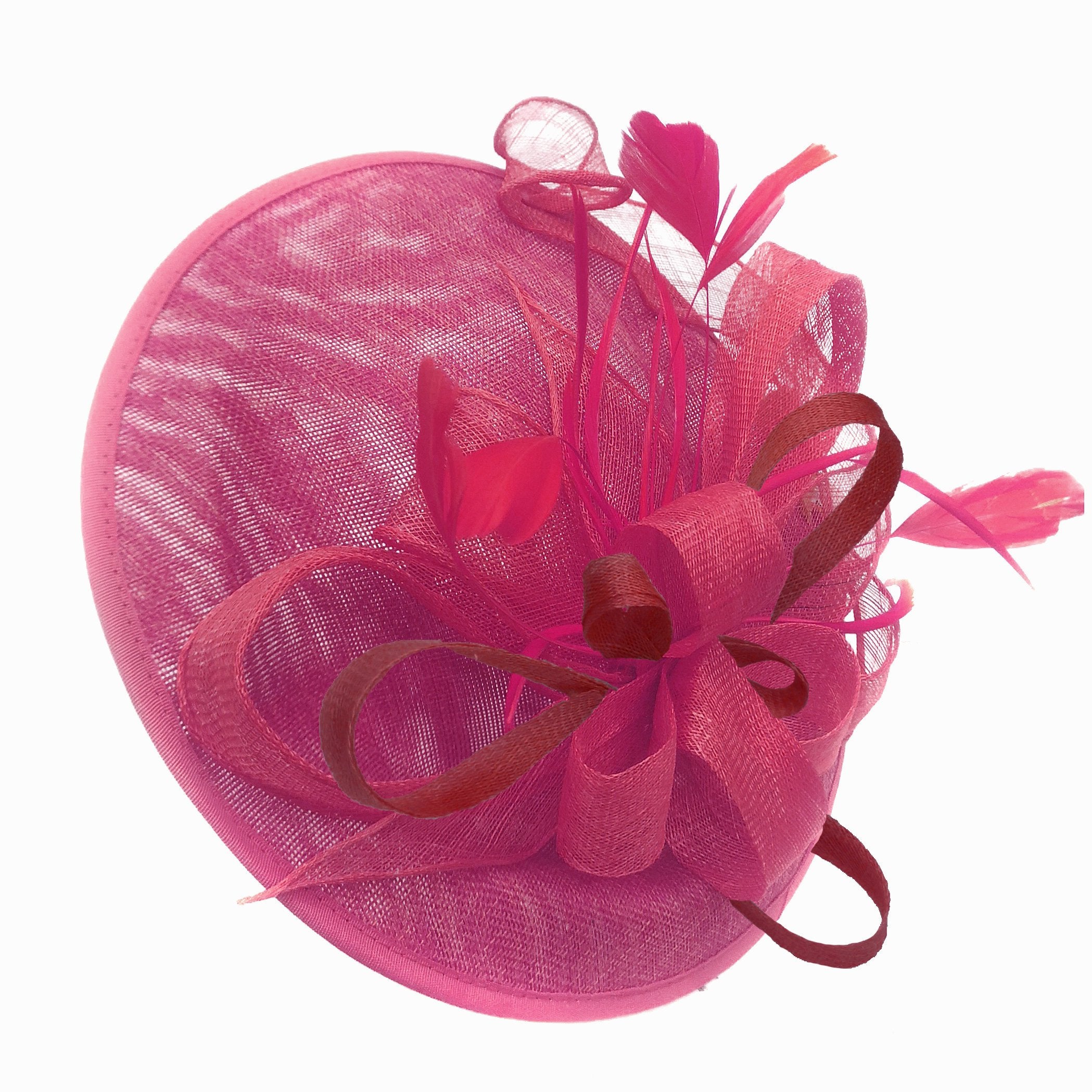Caprilite Big Saucer Sinamay Fuchsia Hot Pink & Burgundy Mixed Colour Fascinator On Headband