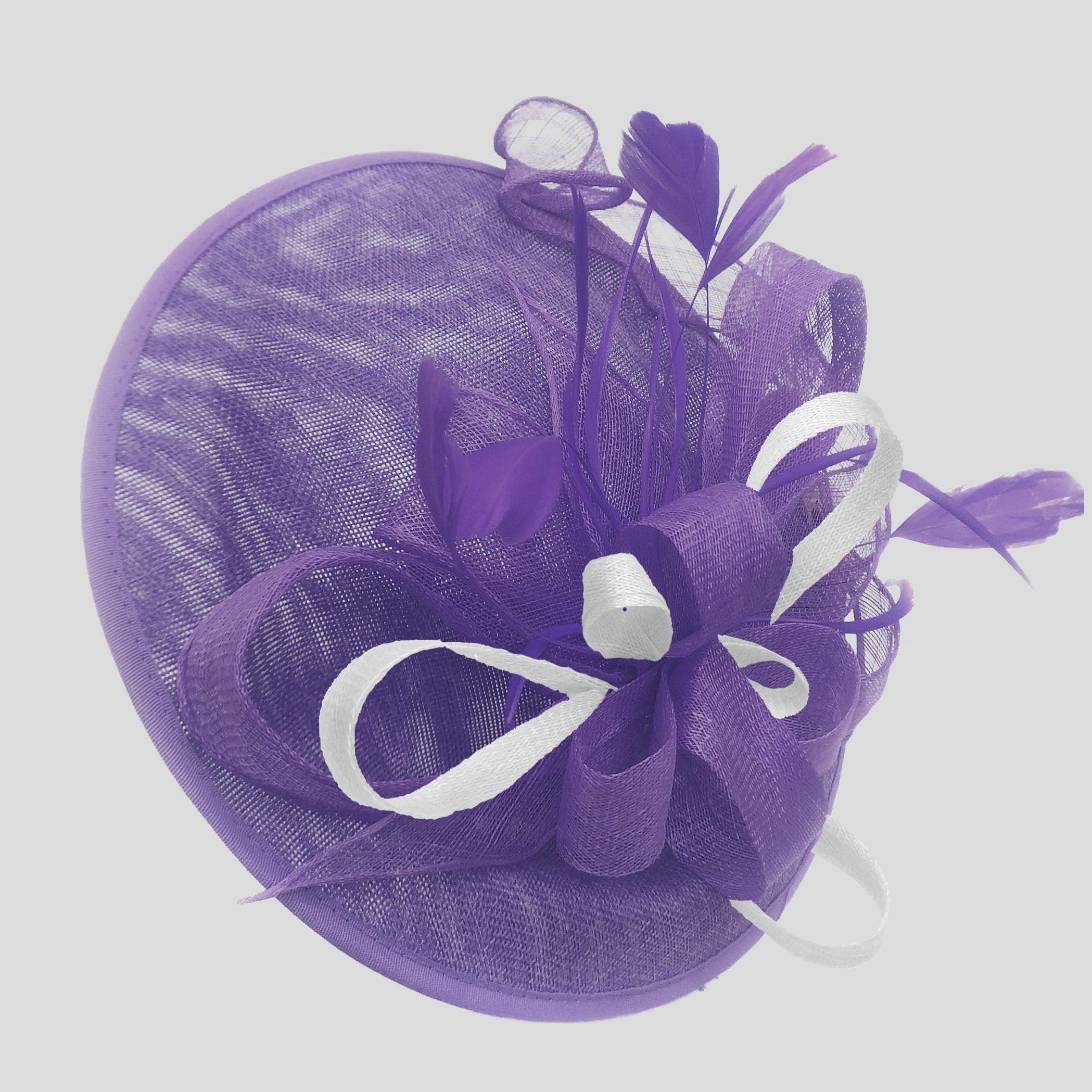 Caprilite Big Saucer Sinamay Lavender Purple & White Mixed Colour Fascinator On Headband