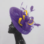 Caprilite Big Saucer Sinamay Lavender Purple & Yellow Mixed Colour Fascinator On Headband