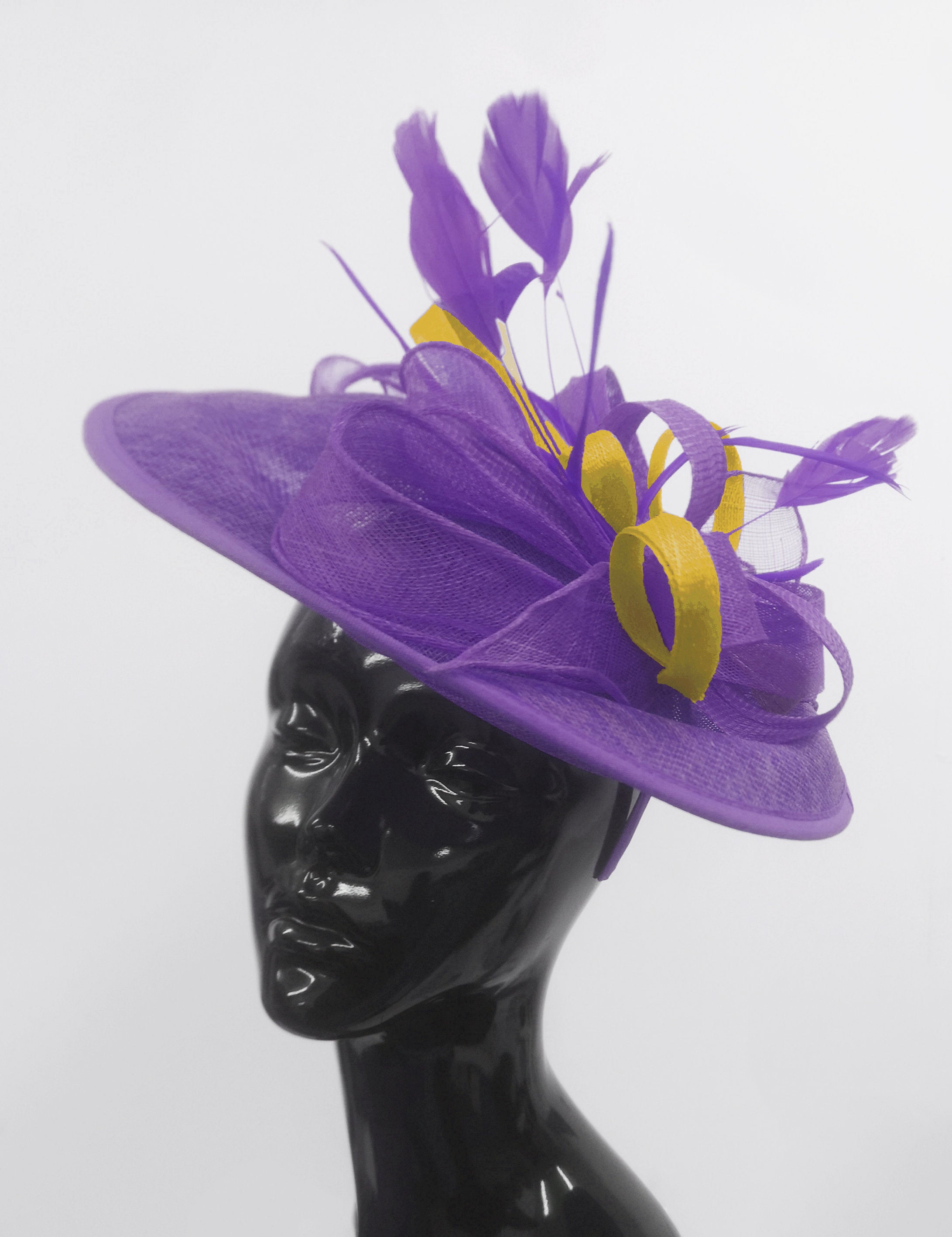 Caprilite Big Saucer Sinamay Lavender Purple & Yellow Mixed Colour Fascinator On Headband