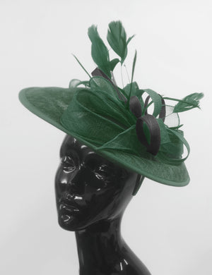 Caprilite Big Saucer Sinamay Green & Black Mixed Colour Fascinator On Headband