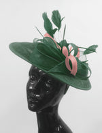 Caprilite Big Saucer Sinamay Green & Dusty Pink Mixed Colour Fascinator On Headband