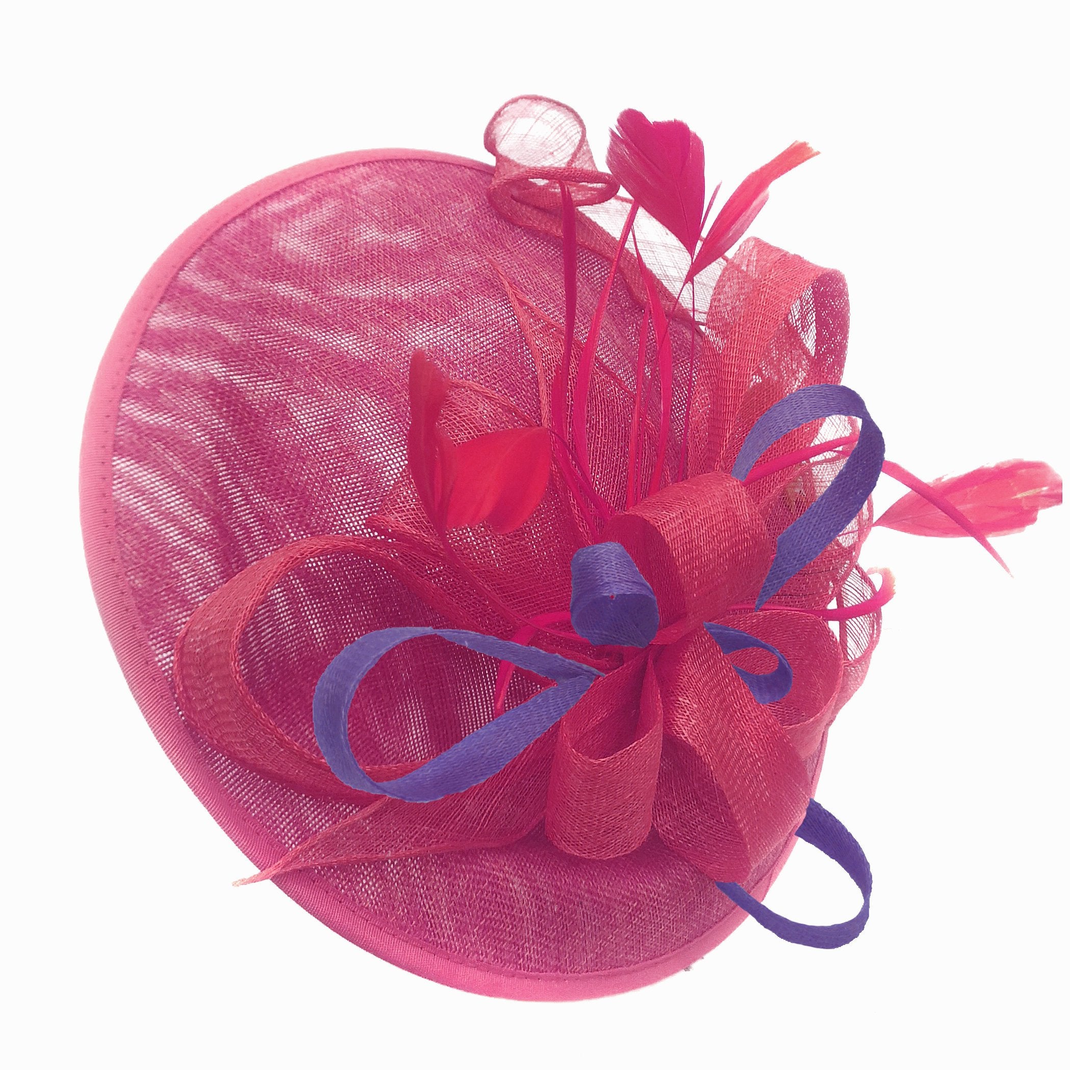 Caprilite Big Saucer Sinamay Fuchsia Hot Pink & Lavender Purple Mixed Colour Fascinator On Headband