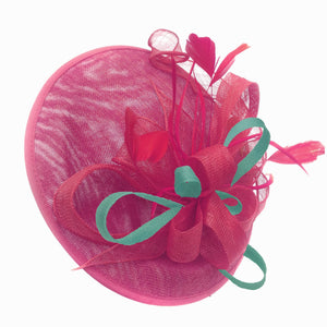 Caprilite Big Saucer Sinamay Fuchsia Hot Pink & Light Tirquoise Mixed Colour Fascinator On Headband