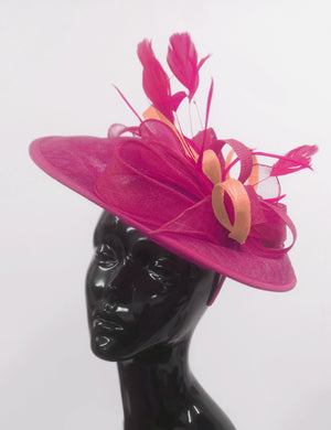 Caprilite Big Saucer Sinamay Fuchsia Hot Pink & Peach Mixed Colour Fascinator On Headband