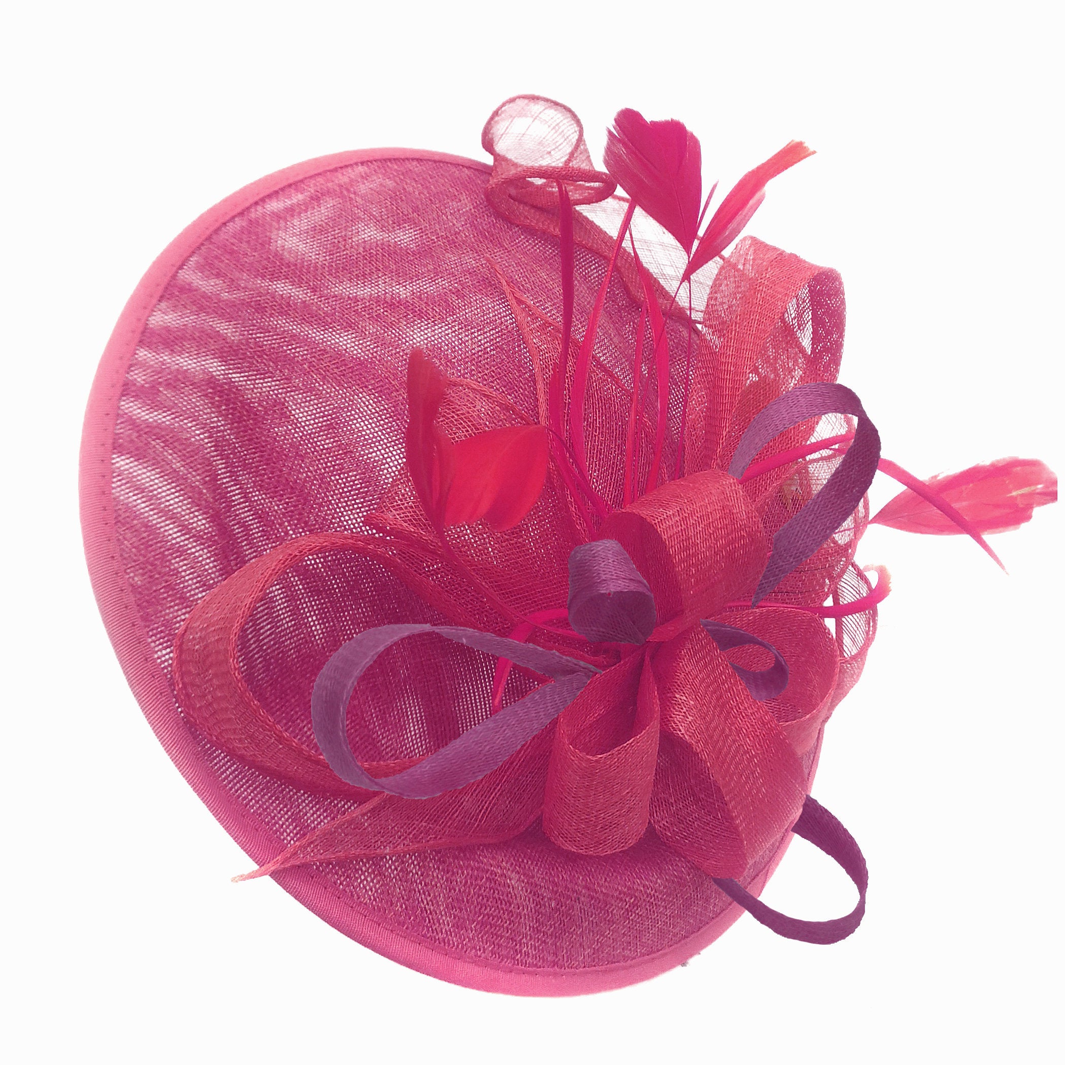 Caprilite Big Saucer Sinamay Fuchsia Hot Pink & Plum Mixed Colour Fascinator On Headband