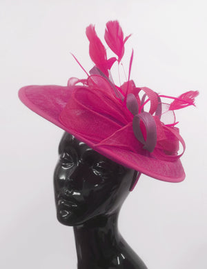 Caprilite Big Saucer Sinamay Fuchsia Hot Pink & Plum Mixed Colour Fascinator On Headband