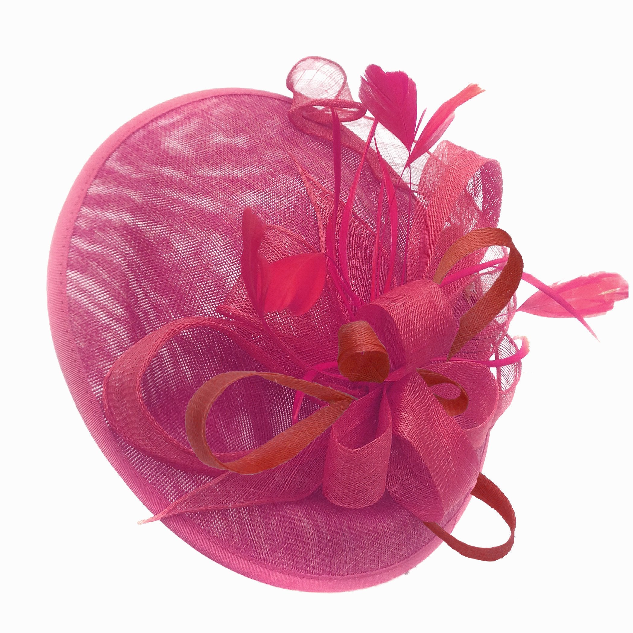 Caprilite Big Saucer Sinamay Fuchsia Hot Pink & Red Mixed Colour Fascinator On Headband
