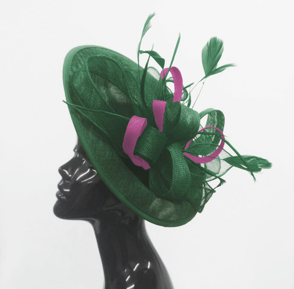 Caprilite Big Saucer Sinamay Green & Plum Mixed Colour Fascinator On Headband