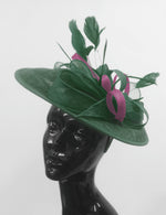 Caprilite Big Saucer Sinamay Green & Plum Mixed Colour Fascinator On Headband