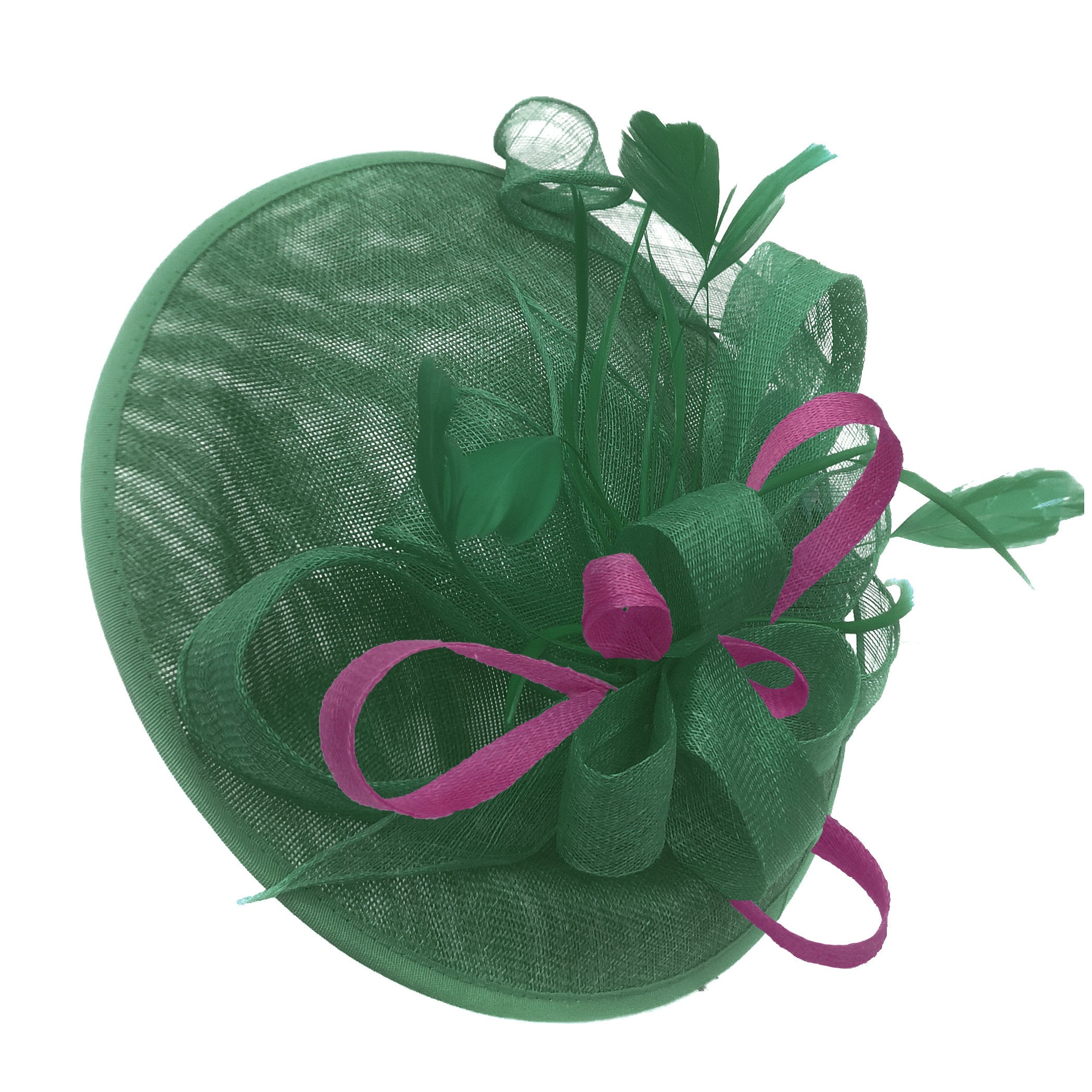 Caprilite Big Saucer Sinamay Green & Plum Mixed Colour Fascinator On Headband